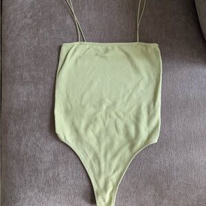 La Hearts Light Green Ribbed, Stretchy Bodysuit